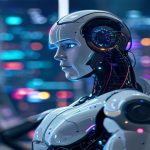 An AI agent with a headset helps a customer, illustrating how training AI improves customer service.