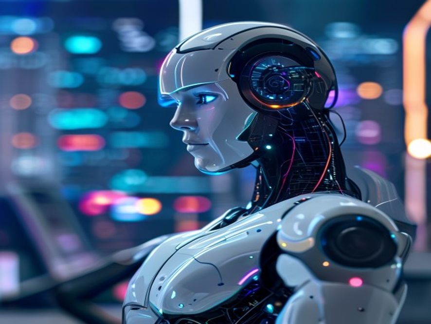 An AI agent with a headset helps a customer, illustrating how training AI improves customer service.